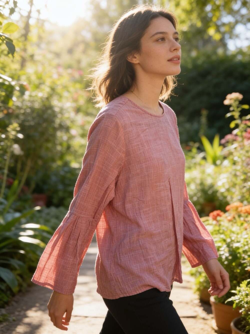 Beach Lunch Lounge Red Chambray Pearl Belle Blouse 2X